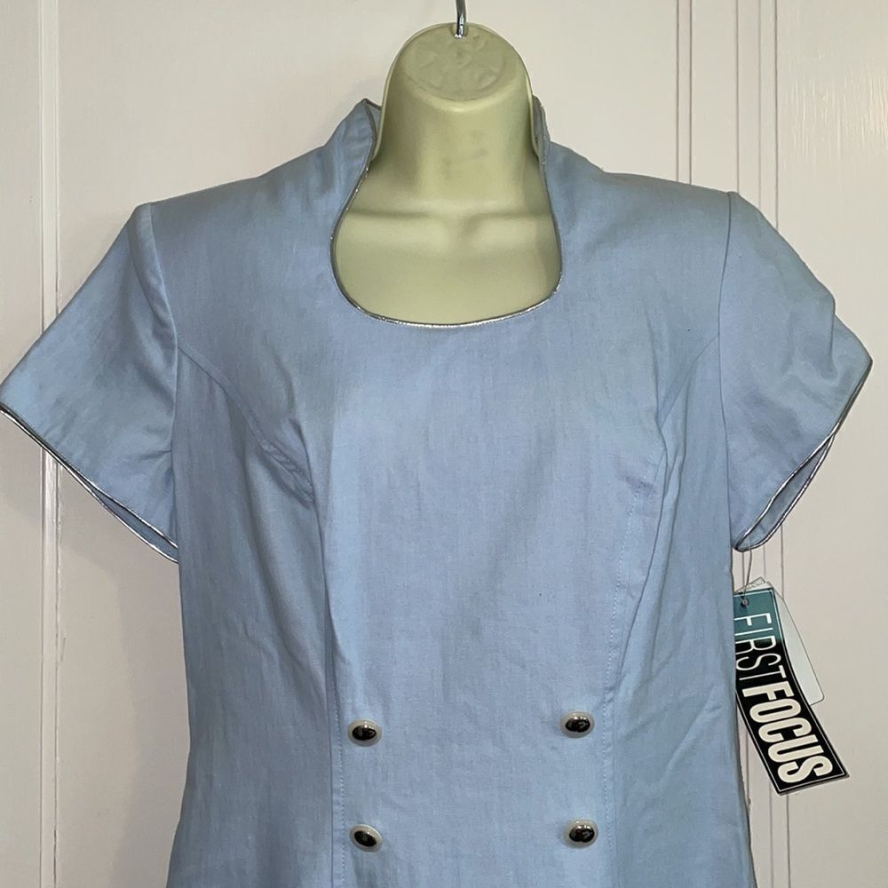 NWT Vtg 80s/90s First Focus light blue cotton short sleeve midi dress - Picture 3 of 10